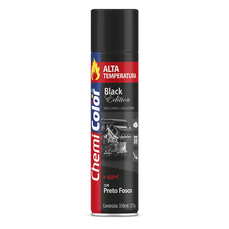 Tinta Spray Alta Temperatura Chemicolor Preto Fosco 350ml