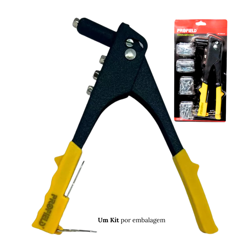 Kit Rebitadeira Alicate Rebitador Profield 4 Bicos Manual Com Rebites
